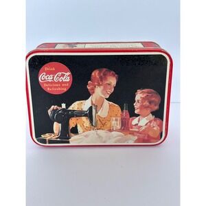Vintage Coca-Cola Advertising Tin Box, Sewing‎ Mother & Daughter Decor
